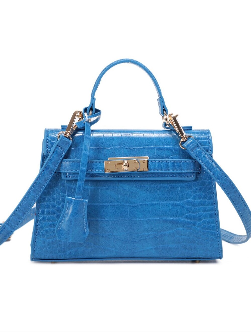 Alyssa Blue Croc-Embossed Mini Top-Handle Satchel